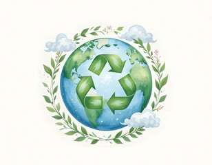 Earth with Recycle Symbol Surrounded by Greenery Environment Conservation Earth Day