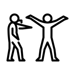 complaint to referee outline icon. figure stick play football line art illustration.