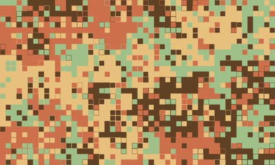 Abstract pixel art background.  Retrostyled digital camouflage pattern in earthy tones. Ideal for website design, textiles, or modern art projects.  Suggests technology, data, or a vintage aesthetic.