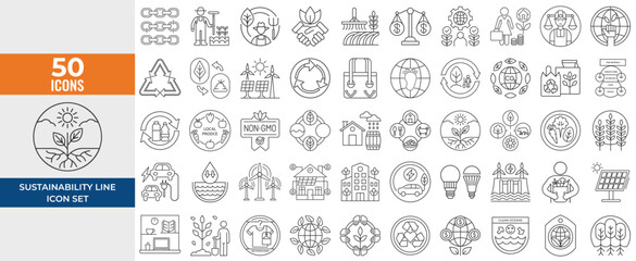Fair Trade & Sustainability Line Icon Set – Thin Linear Vector Symbols of Ethical Practices, Eco-Friendly Initiatives & Global Responsibility