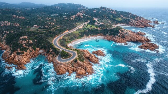 Scenic coastal road winds along turquoise water coastline - Powered by Adobe