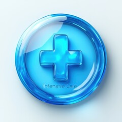 Obraz premium Digital blue icon representing intensive care symbol with a cross and glossy finish in modern design