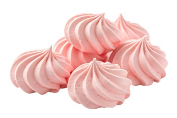 Pink meringue cookies pile isolated on transparent background