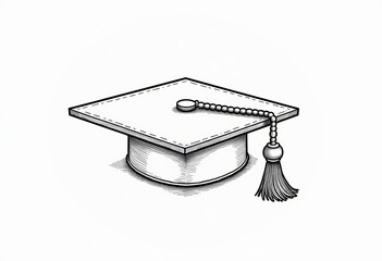 Line Art Graduation Cap Design on White Background  