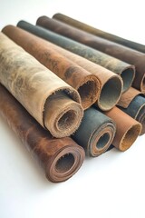 Rolled leather hides in various colors and textures (2)