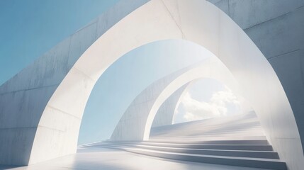 Fototapeta premium Abstract architectural structure with archways and steps.