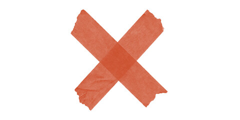 Red Cross Mark made of Taped Paper on Transparent Background for Design