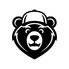Friendly Cartoon Bear Head Wearing a Baseball Cap Mascot Logo