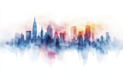 Obraz premium stunning watercolor skyline featuring iconic buildings, blending vibrant colors and soft edges, evoking sense of urban beauty and tranquility