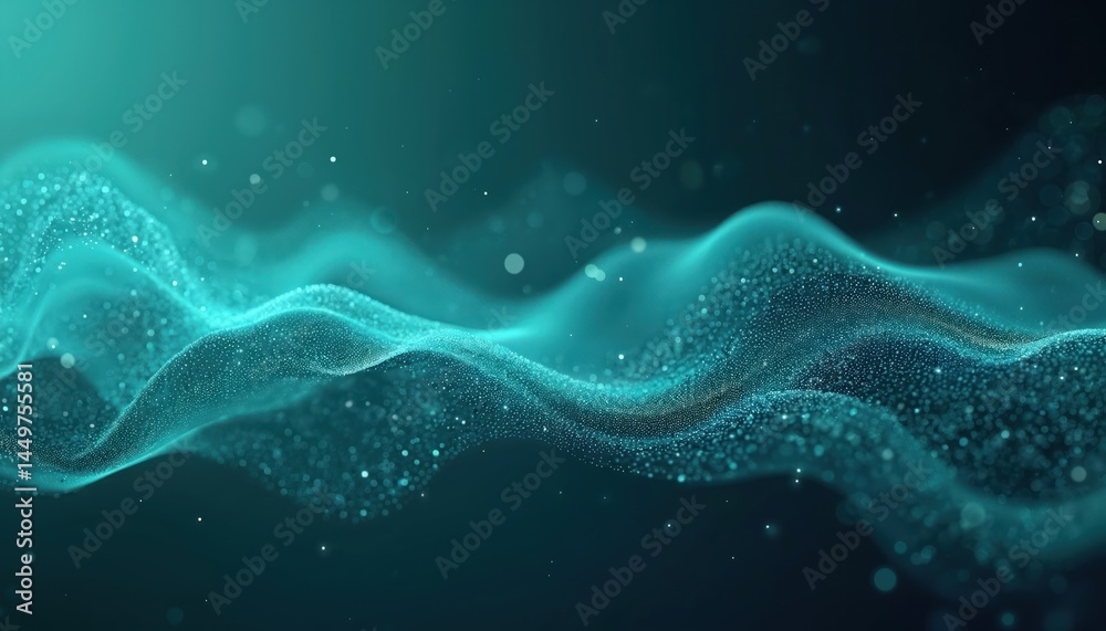Poster abstract digital waveform with turquoise colors. dynamic lines with motion, energy and particle effe