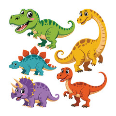 Cute Cartoon Dinosaur Collection with Nature Elements