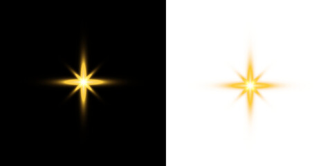 Yellow glowing light burst with star flare effect on transparent background PNG
