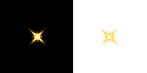Realistic golden sparkle star light explosion with soft rays PNG