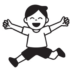 Joyful Boy Jumping in the Air with Arms Outstretched