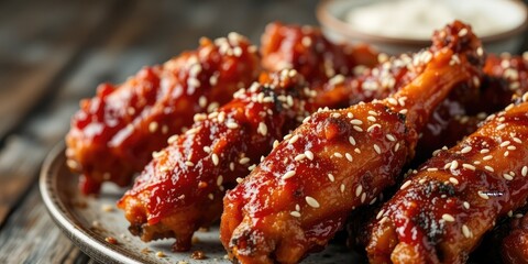 Delicious BBQ Chicken Wings with White Sesame Seeds