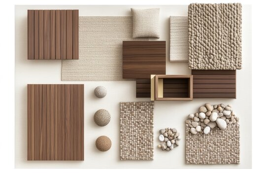 Wood and textile material samples,  neutral tones