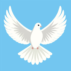 Fototapeta premium White Dove in Flight Spread Wings Clear Blue Sky