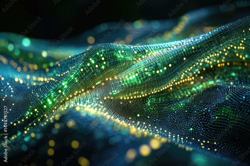 Poster Abstract digital wave with glowing particles, representing data flow and network connections.