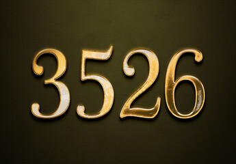 Old gold effect of 3526 number with 3D glossy style Mockup.