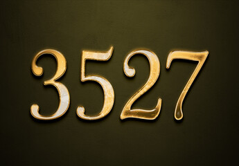 Old gold effect of 3527 number with 3D glossy style Mockup.