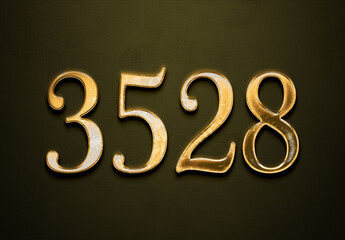 Old gold effect of 3528 number with 3D glossy style Mockup.