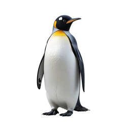 Fototapeta premium Standing Emperor Penguin, Antarctic Wildlife Bird, Black and White Arctic Animal, Tall Flightless Marine Bird, Cold Climate Wildlife, Winter Animal in Natural Pose, Wildlife Photography, Isolated