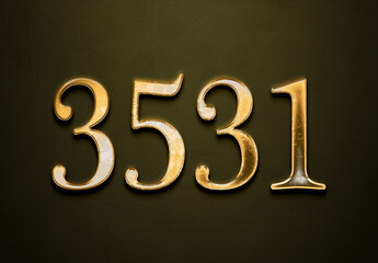 Old gold effect of 3531 number with 3D glossy style Mockup.