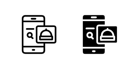A simple vector icon set depicting food mobile order app symbols, ideal for technology and dining designs.