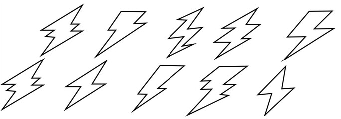 Thunder charging power for electricity and batteries. Hand drawn light. Vector stock illustration
