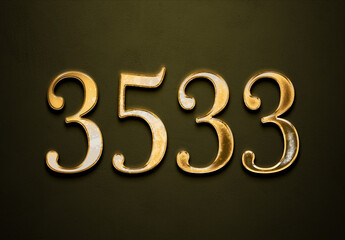 Old gold effect of 3533 number with 3D glossy style Mockup.