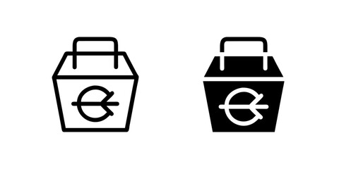 A modern vector icon set featuring takeout boxes, suitable for food delivery and dining designs.