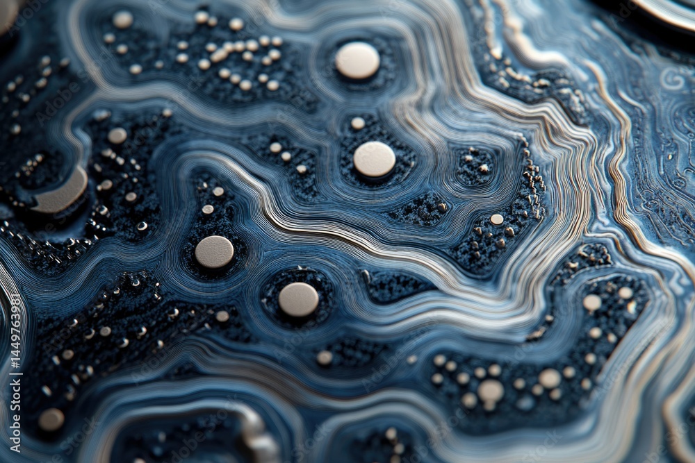 Fototapete abstract image depicting a swirling, textured surface with embedded metallic components, resembling 