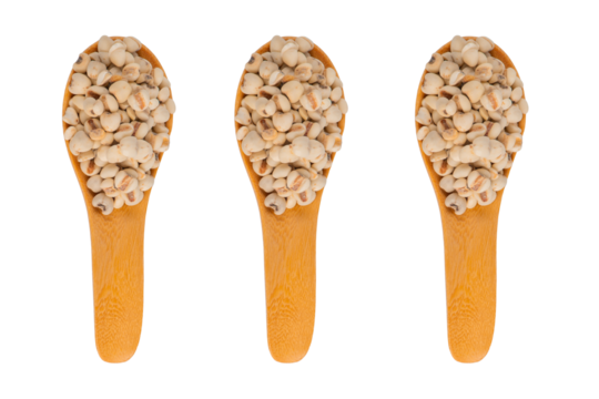 Chickpeas source of natural protein, vitamins and minerals. Healthy diet food on wooden spoon. transparent background.