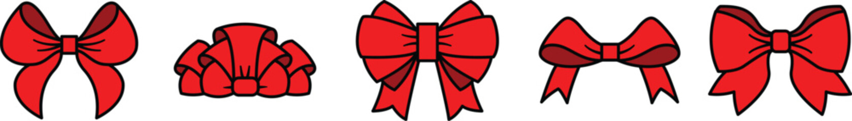 Red Decorative Bows Collection – Vector Set of Elegant Ribbon Bows