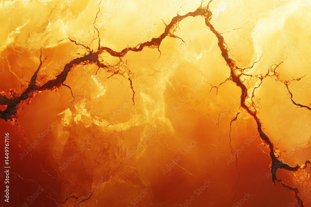 Leinwandbilder abstract fiery orange background with dark crack patterns resembling branches or rivers.
