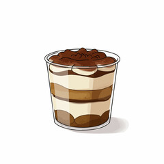 Elegant trifle dessert in clear cup, featuring cocoa powder dusting