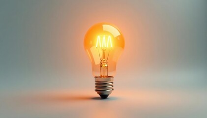 Single lightbulb glowing intensely on white background, creativity, abstract