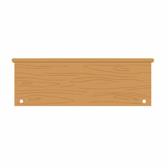 Low angle view of wooden table against a white background in a cartoon style