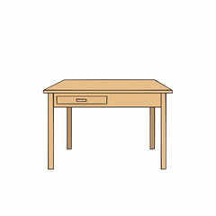 Wooden table with single drawer, standing with simple, neutral backdrop
