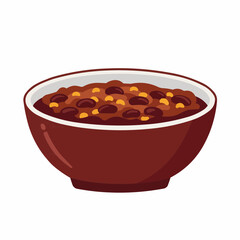 A bowl of chili features red beans and yellow corn in a thick, rich stew
