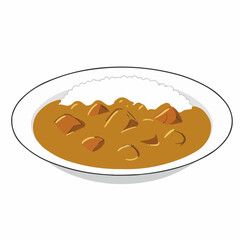 A bowl features rice, and a rich sauce, with cut ingredients served over the rice
