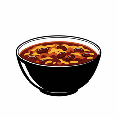 Bowl of chili with beans and cheese illustrated