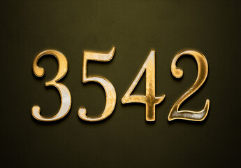Old gold effect of 3542 number with 3D glossy style Mockup.