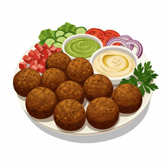 Falafel plate with fresh veggies and creamy sauces. Perfect Mediterranean treat