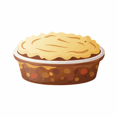 Pie on a plate, featuring a crusty top and a filling base layer, illustration