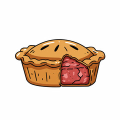 Cartoon graphic of a baked pie with filling showing, bottom alignment