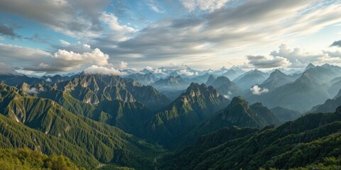 Naklejka premium Majestic Mountain Range Under a Dramatic Sky