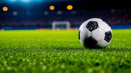 Fototapeta premium A soccer ball sitting on top of a lush green field