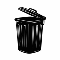 Open trash container depicted in black and white drawing style