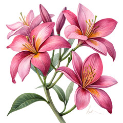 Pink Tropical Flowers Botanical Illustration Vibrant Colors